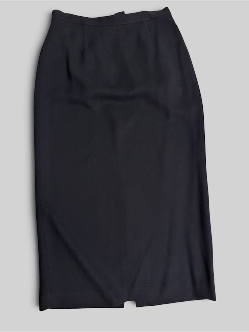 Casual Corner Black Wool Pencil Skirt Smooth Minimalist Midi Tailored Back Vent